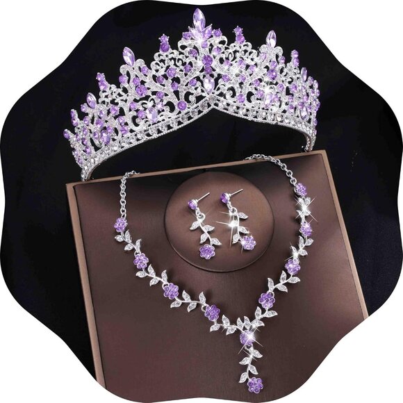 Tiaras and Crowns Womens 3-Piece Crystal Jewelry Set Costume Party Prom - Picture 1 of 9